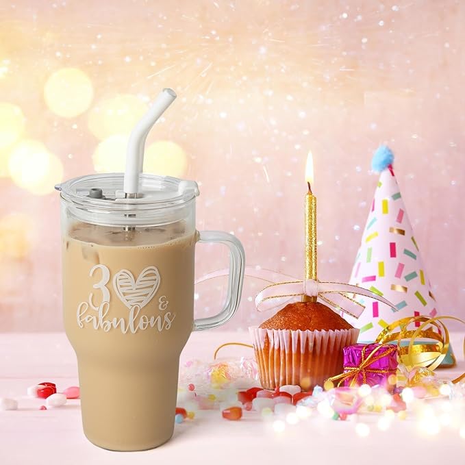 Wells 30th Birthday Gifts for Her, Fabulous 30 Year Old Happy Birthday Gifts for Women, Best Friends, Female, Wife, Daughter, Sister, Girlfriend, Coworker - Large 33oz Glass Tumbler