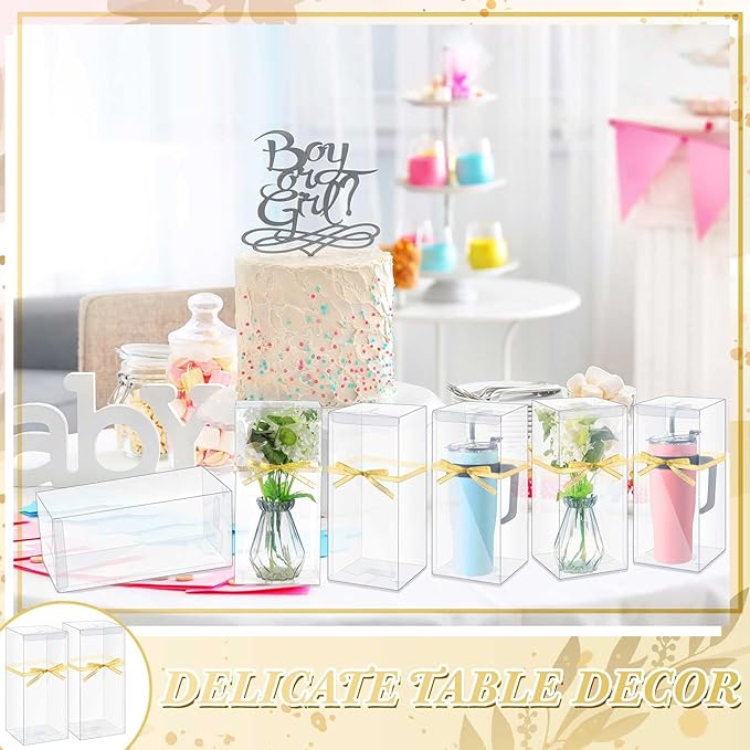 50 Pcs Mug Gift Boxes Clear Tumblers Packaging Box with Ribbon for Sublimation Tumblers Compatible with Stanley 11oz 12oz 15oz 20oz 30oz 40oz(12.6 x 5.5 x 4.3 Inch)