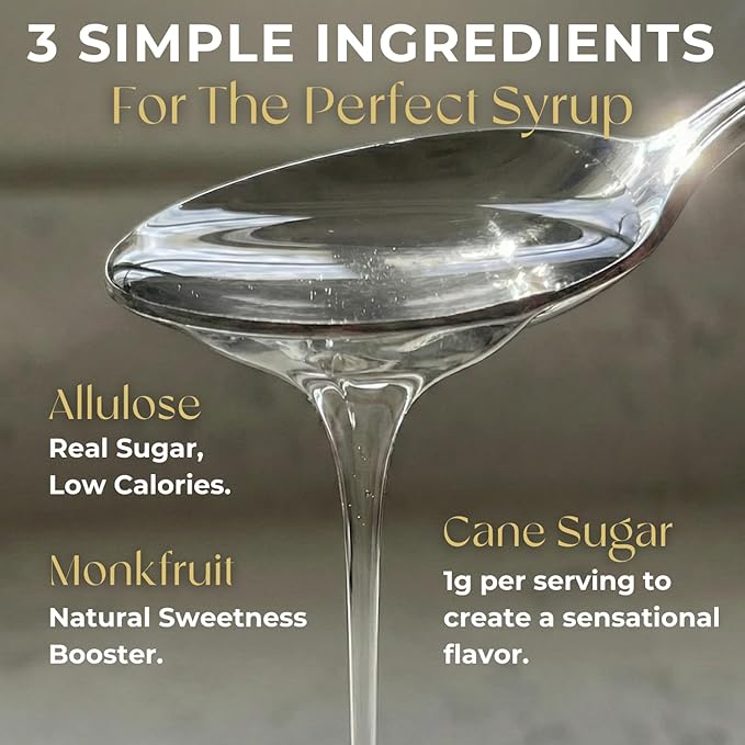 Dolcezza Allulose Simple Syrup, All Natural Low Sugar Sweetener for Coffee, Baking, and Drinks. Keto Friendly Monkfruit Blend. No Stevia or Artificial Sweeteners. No Aftertaste. 12 fl oz