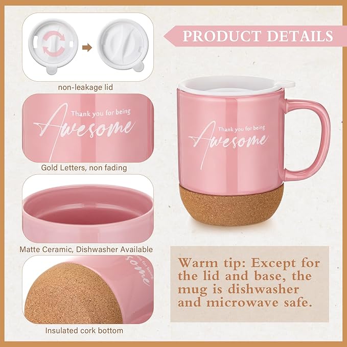 4 Pcs Thank You Gift Set for Women Men Coworker Employee Inspirational Appreciation Gifts Notebook Coffee Mug Scented Candle Pen for Valentine's Day Team Office Staff Teacher Nurse(Pink)