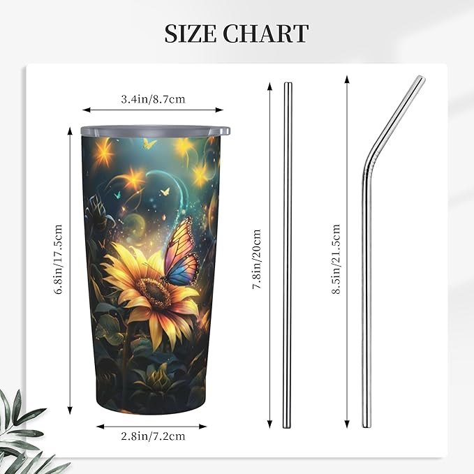 Sunflower Tumbler with Lid and Straw 20oz Coffee Tumblers Leakproof Stainless Steel Travel Mug Vacuum Insulated Cup for Iced and Hot