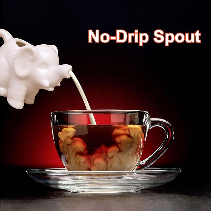 HIC Kitchen Mini Elephant Creamer With Handle, Fine Porcelain, 2-Ounce, For Serving Milk, Cream, Syrup, Dressings, And Sauces