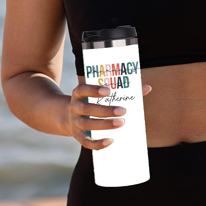 Pharmacy Skinny 14oz Personalized Coffee Mug, Sublimated Tumbler for PharmD With Lid, Stainless Steel Birthday Mug With Lid for Future Pharmacist, Gift for Office, Vacuum Insulated Gift for Retirement