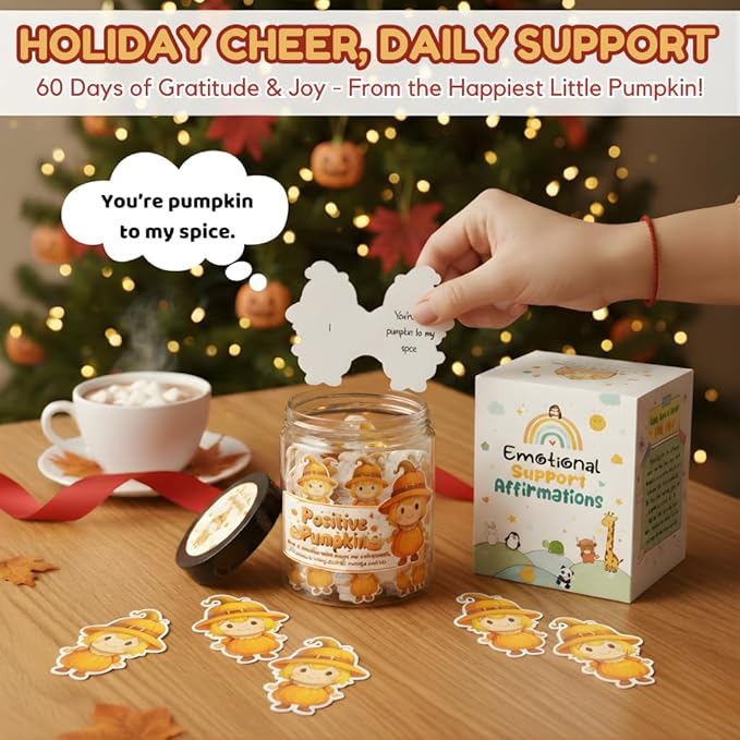 Positive Pumpkin Jar with 60 Daily Affirmation Cards, Emotional Support Pumpkin, Thanksgiving Decorations, Pumpkin Decorations, Pumpkin Gift, Thanksgiving Gifts, Fall Gifts For Women