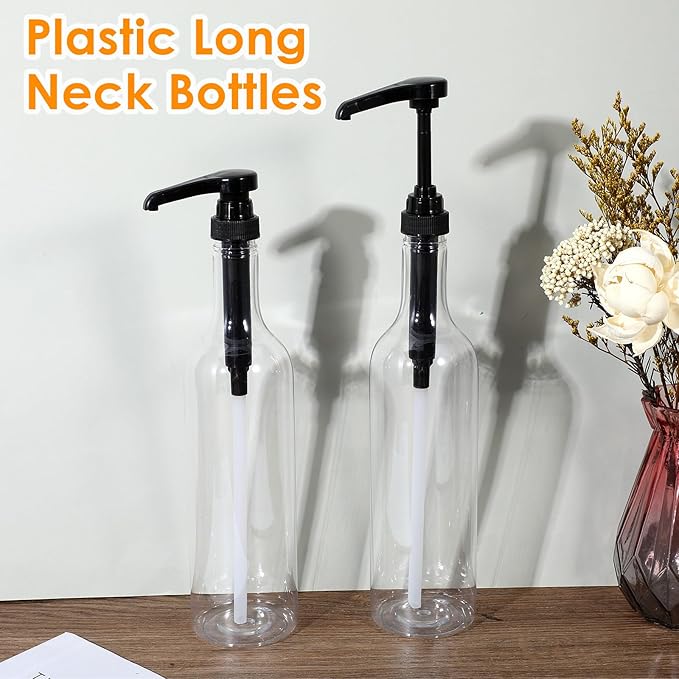 25 oz Syrup Bottles with Pump Long Neck Bottles Plastic Syrup Pump Dispenser for Coffee Bar Accessories Home Party(6 Pcs)