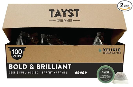 Tayst Coffee Pods, Bold & Brilliant Dark Roast, K Cups Compatible with Keurig Coffee Maker, Sustainable Single Serve, Pack of 100