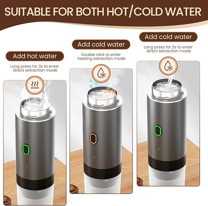 Electric Espresso Machine, 3 In 1 Portable Coffee Maker for Travel, 4-6 min Self-Heating, Compatible with Ground Coffee & Large Capsules, Small Capsules, for Hiking, Camping, RV, Office(Grey)