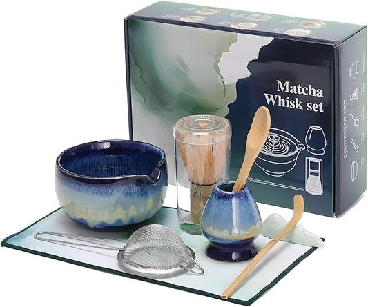 Matcha Whisk Set for Tea Lovers BittPicc 8Pcs Ceramic Matcha Tea Set with Bamboo Whisk, Bowl, Scoop & Holder - Gift for Starter Friend Family Traditional Japanese Tea Ceremony and Breakfast