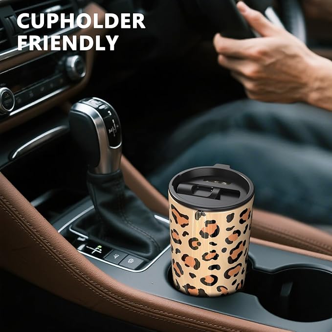 TILUCK 20 oz Tumbler with Lid, Vacuum Insulated Stainless Steel Coffee Mug, Double-Walled Travel Tumbler for Hot and Cold Drinks(Leopard, 20oz)