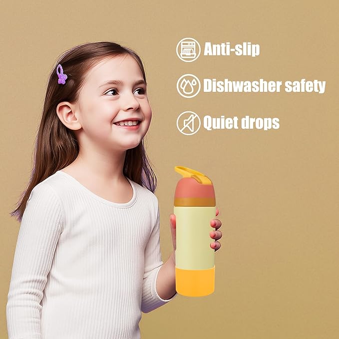 Mity rain 2PCS Protective Boot Compatible with Owala Kids Water Bottle 16 oz &14 oz, Silicone Boot Accessories for Owala Kids FreeSip 16oz & Flip 14oz (Golden Yellow)