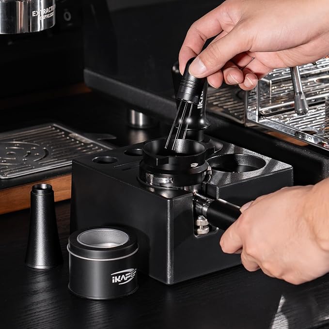 IKAPE 53MM Espresso Tamper Kit 4 in 1, Coffee Tamper, WDT Tool, Paper Filters (200pc), Dosing Funnel