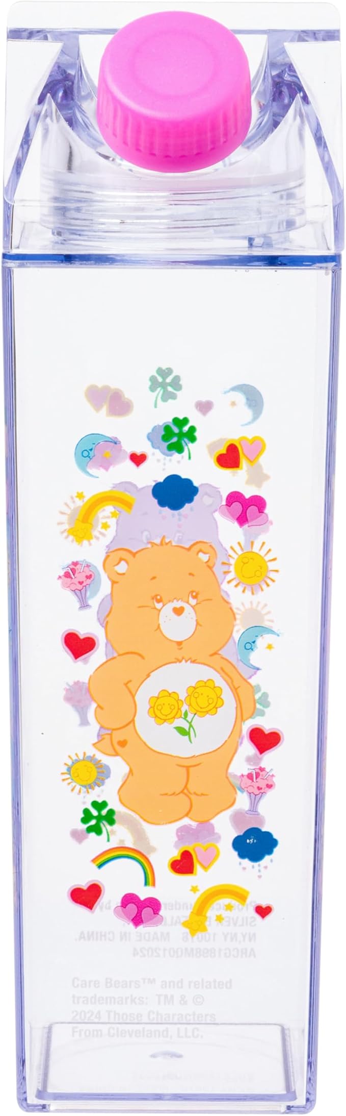 Silver Buffalo Care Bears Featuring Friend, Cheer, Grumpy, and Best Friend Bear Plastic Milk Carton Pitcher Bottle, 16.2 Ounces
