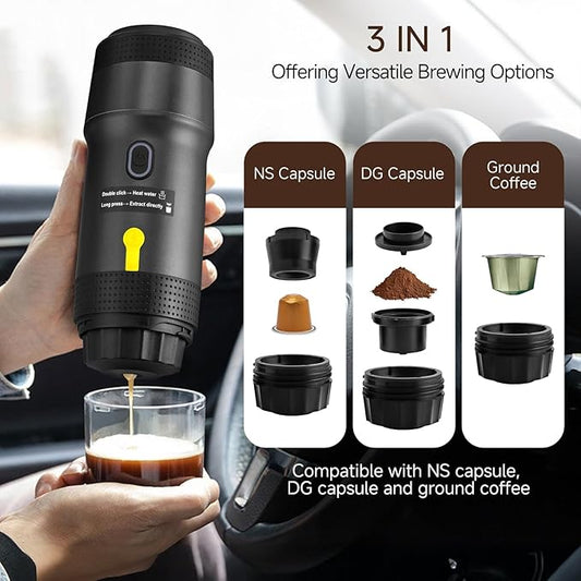 Portable Espresso Maker with Intelligent Anti-Dry Burn,25Bar Self-Heating 7Min Electric Mini Coffee Maker,compatible with NS/DG Capsules & Ground Coffee for Travel,RV,Office & Home