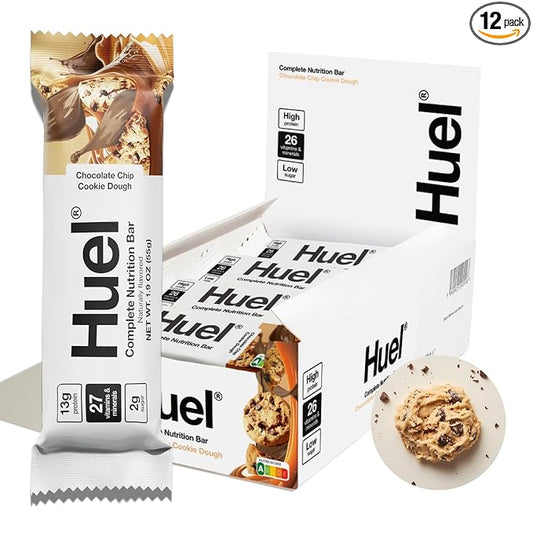 Huel Complete Nutrition Vegan Protein Bars | Cookie Dough | 13g Protein | 27 Vitamins & Minerals, 2g Sugar, Non-GMO, 100% Plant Based Snack | 12 Pack