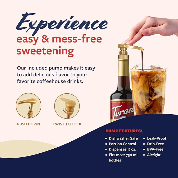 Torani Coffee Syrup, Maple Flavoring for Drinks, Glass Bottle with Pump Included, 25.4 Fl Oz