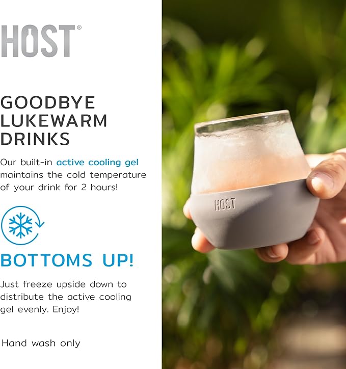 Host Tasting Glass FREEZE, Whiskey Tasting Glasses with Active Cooling Gel, Whiskey Lover Gifts, Gray 6.7oz Set of 2