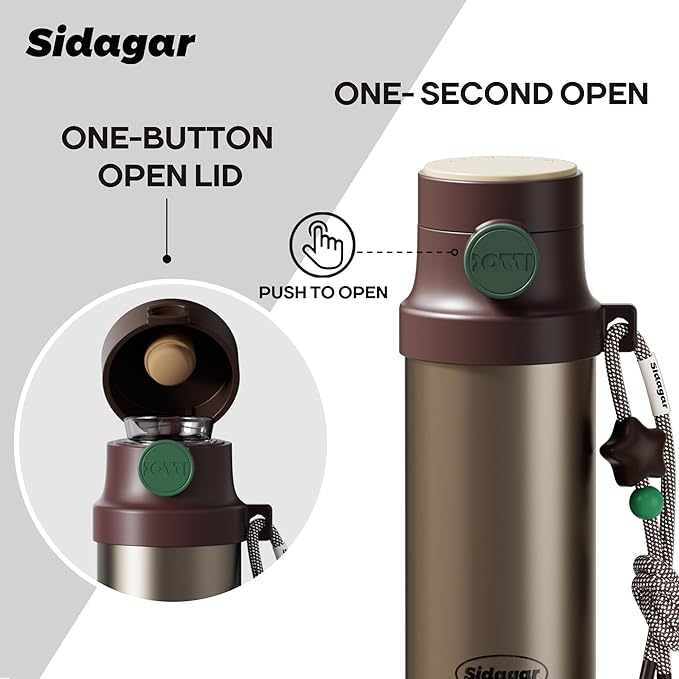 18 oz Insulated Water Bottle, Stainless Steel Travel Mug with Lid, Double Wall Vacuum Sports Water Bottle, BPA Free, Leak-Proof, Fits in Car Cup Holder, Great for Men Kid School, Brown