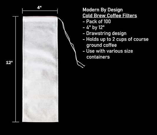 Modern By Design 100 Pack 4" x 12" Cold Brew Coffee Filter, Disposable Mesh Brewing Sock for Concentrate Coffee/Tea, Use with Flasks, Bottles, Mason Jars, etc., Strong Design and No Mess