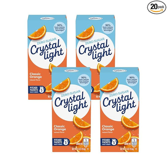 Crystal Light Classic Orange with Vitamin C & Calcium Drink Mix (20 Pitcher Packets, 4 Canisters of 5)
