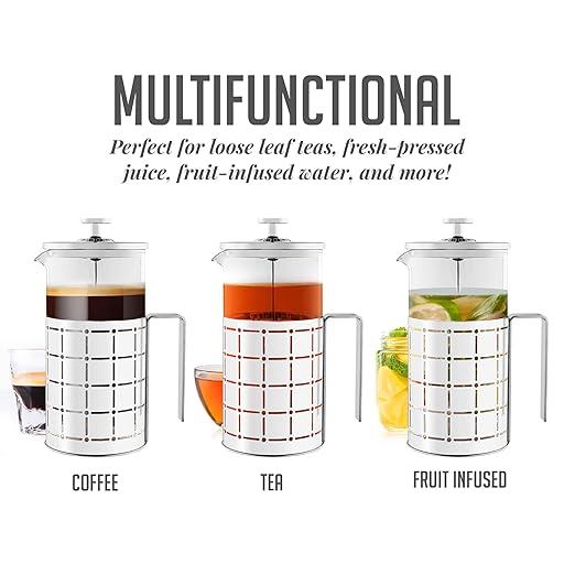 OVENTE French Press Coffee Maker 34 Ounce with Heat Resistant Borosilicate Glass, Stainless Steel Design and 4-Level Filter System, Portable Cold Brewer Pot for Travel, Camping or Gift, Silver FSS34P