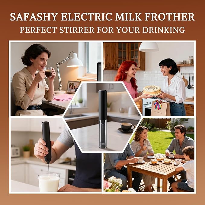 Electric Milk Frother Rechargeable with Cover, Portable Coffee Whisk Frother Black, Compact Electric Beverage Stirrer Wand for Latte, Cappuccino, Kitchen, Outdoor