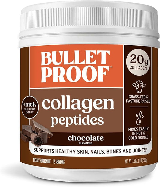 Bulletproof Chocolate Collagen Protein Powder with MCT Oil, 19g Protein, 17.6 Oz, Collagen Peptides and Amino Acids for Healthy Skin, Bones and Joints