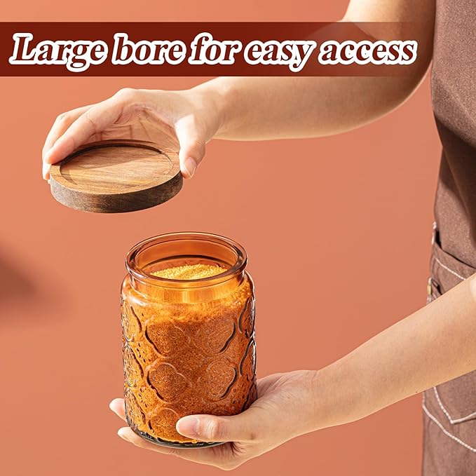 Outus 5 Pcs 23.7oz Vintage Glass Jar with Lids Colored Glass Canisters Jars with Airtight Wooden Lids for Kitchen Counter Flour Sugar Cookie Coffee Tea Storage Containers