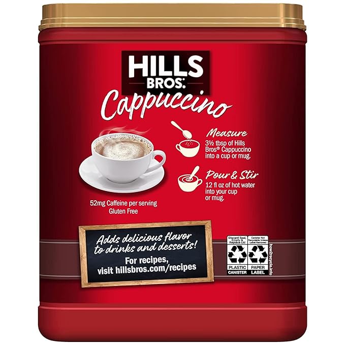 Hills Bros. Instant Cappuccino Mix, Double Mocha 16 Ounces- Frothy, Decadent Cappuccino with a Deep, Rich Chocolate Flavor (Pack of 3)