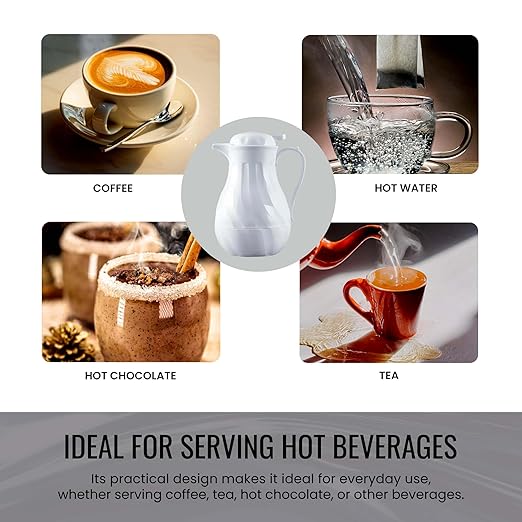 OCS Parts Set of 6 Easy Pour Thermal Coffee Carafes | 11-Inch Insulated Hot and Cold Beverage Pitcher Server for Coffee, Tea, Hot Chocolate and Water | 64-Ounce | White