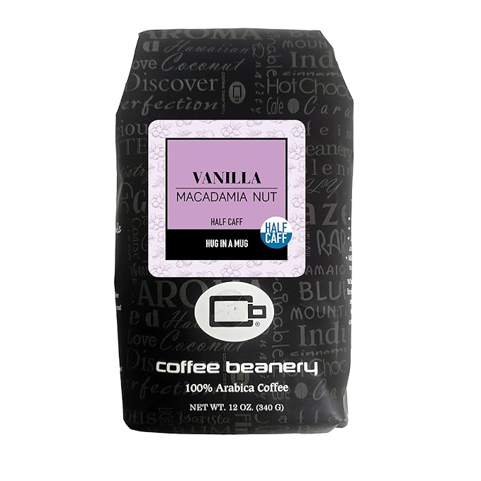 Half Caff Vanilla Macadamia Nut Flavored Coffee | 12oz Ground | 100% Specialty Arabica