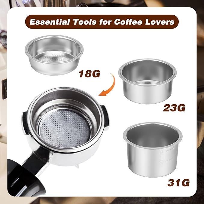 51mm Stainless Steel Coffee Filter Basket Silver Portafilter Basket Reusable Espresso Coffee Filter Pressurized Single/Double/Four Cup Single Wall Coffees Filters Machine Replacement Accessories