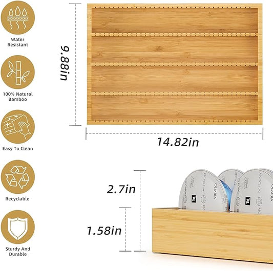 MinBoo Bamboo Coffee Pod Storage Holder Drawer Insert for Counter Compatible Nespresso Vertuo Vertuoline Capsules for Kitchen, Home, Office, Coffee Station