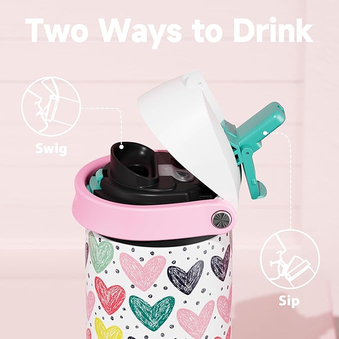 24 oz Valentine's Day Water Bottle: Meoky Stainless Steel Water Bottle with Straw and Spout Lid - Leak Proof, Cold for 24 Hours, Fits in Car Cup Holder, Valentines Day Gifts for Him Men Husband, Heart