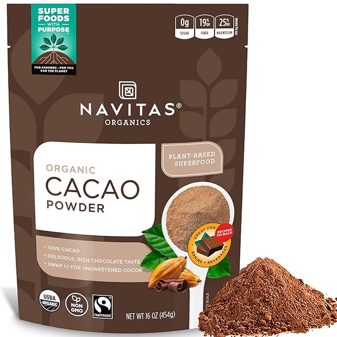 Navitas Organics Cacao Powder, Bags, 30 Servings, 1 Pound (Pack of 1), 16 Ounce