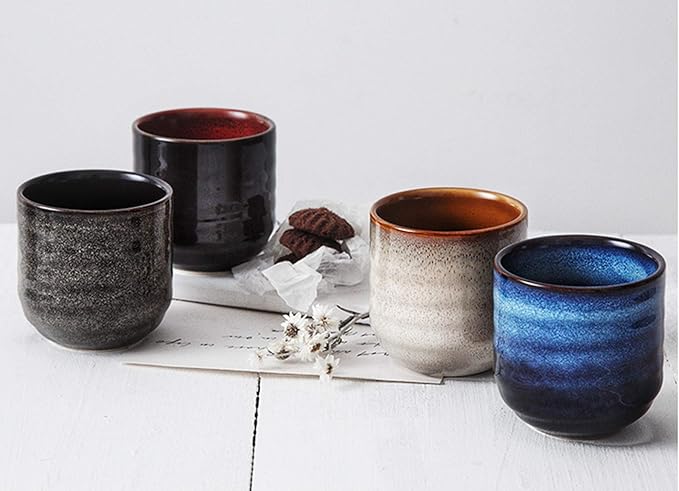 Lxuwbd Japanese Style Ceramic Tea Set, Tea Cup, Coffee Cup, Yerba Mate Set, Ceramic Mate Cup Set of 4 (4 colors)
