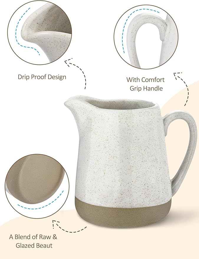 Yedio 9 oz Stoneware Creamer Pitcher – Small Milk Jug with Handle, Ceramic Creamer Cup Container for Coffee, Microwave & Freezer Safe