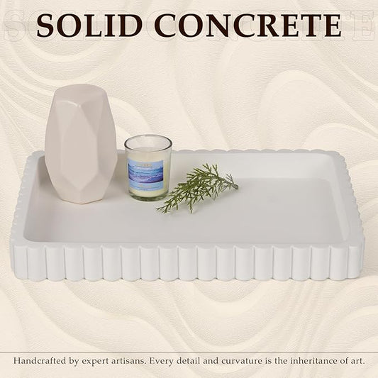 Concrete Decorative Tray for Coffee Table Decor, 14" Coffee Table Tray Ottoman Tray Table Centerpieces, Rectangular Modern Decorative Trays for Home Decor, Living Room, Entry, White