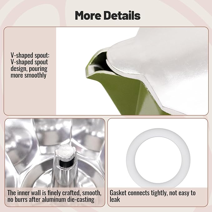 Vaolvpant 6 Cup Aluminum Moka Pot Classic Stovetop Espresso Coffee Maker 300ml 10oz Coffeemaker Percolator Mocha Pot Greca Coffee Maker Cafe Makers for Italian and Cuban Café Brewing Green