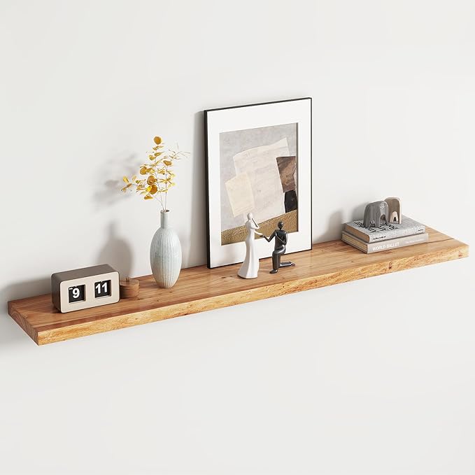 Reclaimed Elm Wood Floating Shelf for Wall, Flat Edge 55"W x 9.2"D x 1.4"H, 1 Pack with Invisible Bracket, Large Wall Mounted Shelf for Living Room Bedroom Kitchen Bathroom Decor, Natural Finish