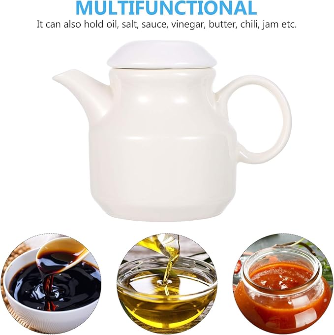 Cabilock Ceramic Creamer Pitcher with Lid and Handle 5.5 Inch Small Milk Cup Sauce Pot for Kitchen Dining Serving Entertaining