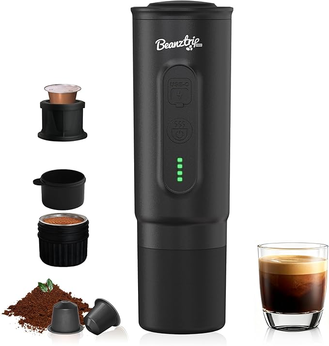 H02PRO Travel Coffee Maker, Portable Espresso Machine for Camping, 20 Bar Mini Coffee Maker Compatible with NS Capsule & Ground Coffee, Battery Operated Self-heating Car Coffee Machines for Travel