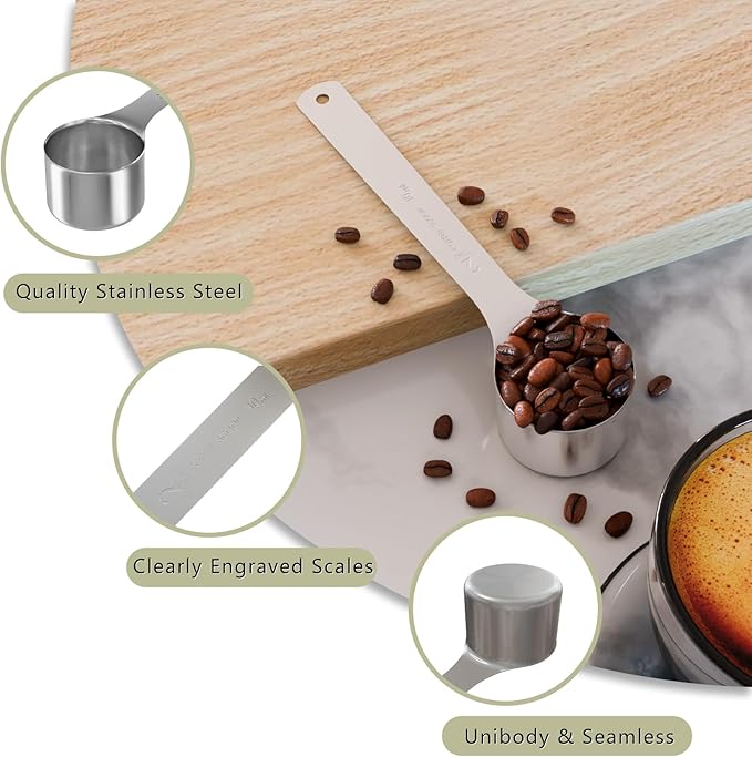 LEIFENY 1PCS 2 Tablespoon(2tbsp, 30ml, 1/8cup) Coffee Scoop, Long Handle Measuring Spoon, Stainless Steel Scooper