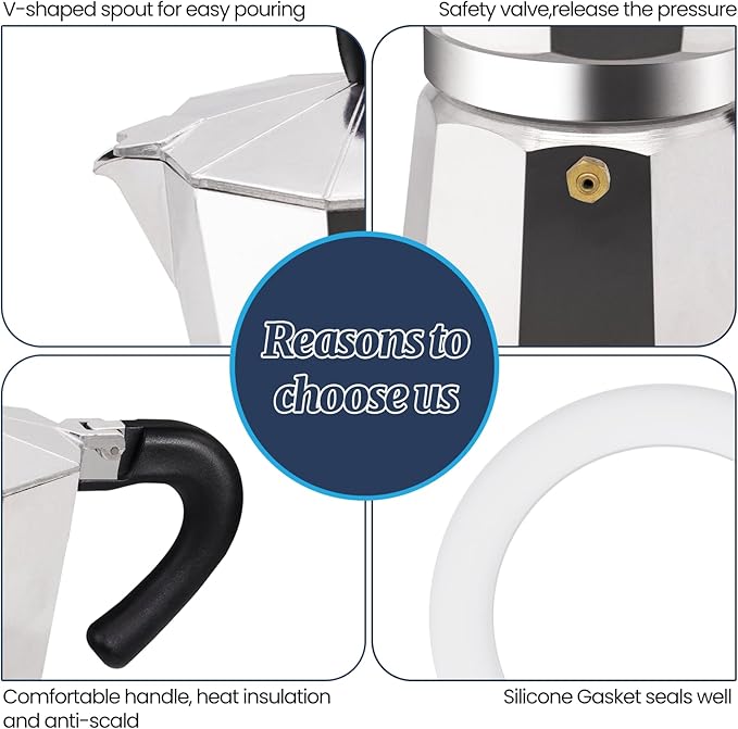 12 Cup Moka Pot Aluminum 600ml Italian Coffee Maker Stovetop Espresso CoffeeMakers Mocha Pot Percolator Greca Coffee Maker for Electric Ceramic Stove Portable for Easy Brewing