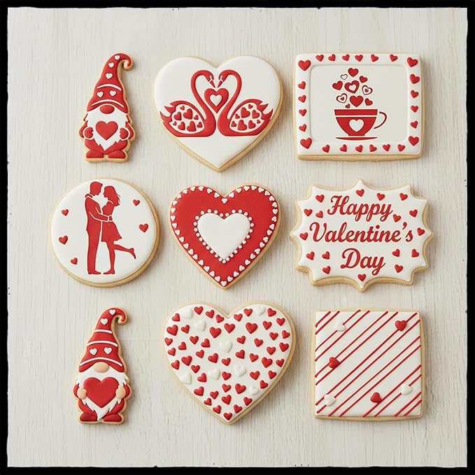 Happy Valentine's Day Cookie Stencils Decorations Set, 12-Pack Reusable Valentine's Day Heart Love Designs for Baking Decoration Tools for Cookies, Royal Icing, Cakes, Coffee & Crafts