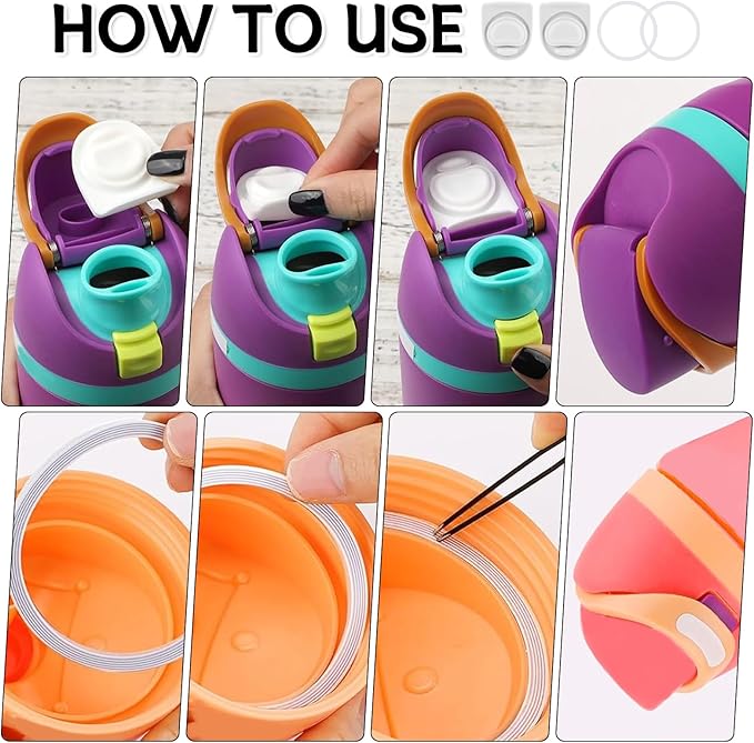 2 Sets Replacement Stopper and O Ring Gasket Compatible with Owala FreeSip 24oz 32oz,Water Bottle Lid Insert Cap Rubber Seal Parts for Owala 16/19/24/32/40oz Mouthpiece Accessories F2