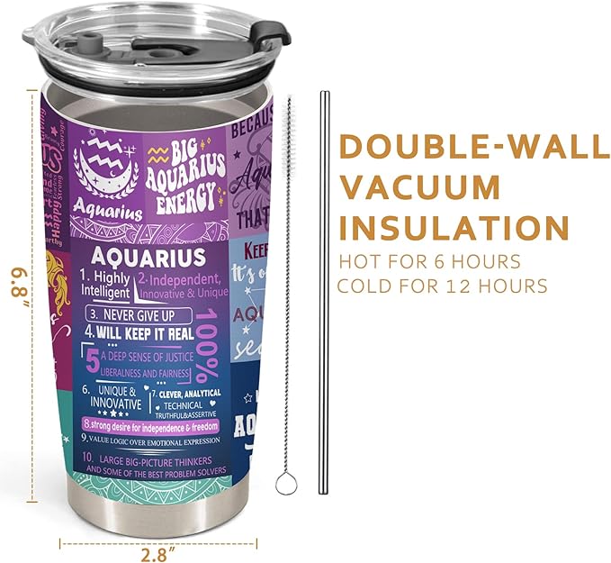 Aquarius Gifts for Women: Zodiac Aquarius Cup, Astrology Gothic Witchy Gifts Constellation Insulated Tumbler With Lid Coffee Mug 20 OZ