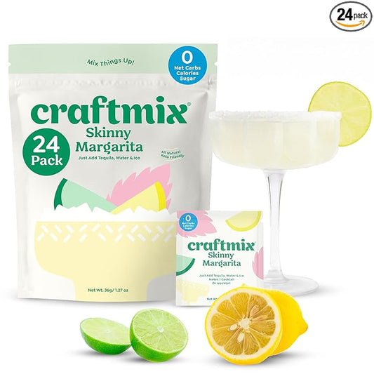 Craftmix Skinny Margarita Cocktail & Mocktail Drink Mixer, Skinny Mixes - Water Flavoring Packets - Made With Real Fruit - Vegan, No-Carb, No-Sugar, Non-GMO, Dairy Free, Gluten Free, 24 Pack