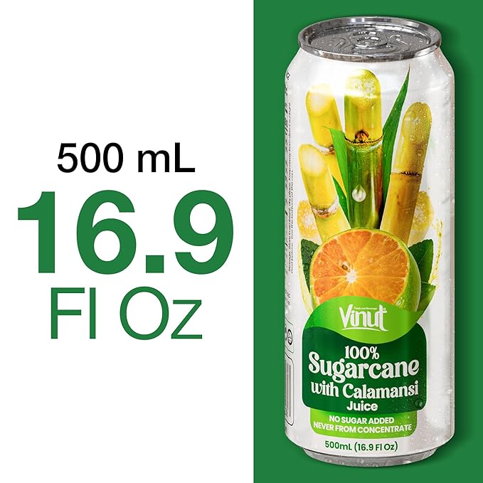 VINUT 100% Sugarcane with Calamansi Juice, No Added Sugar, Not From Concentrate, 16.9 fl oz (500 mL) Can, Pack of 12