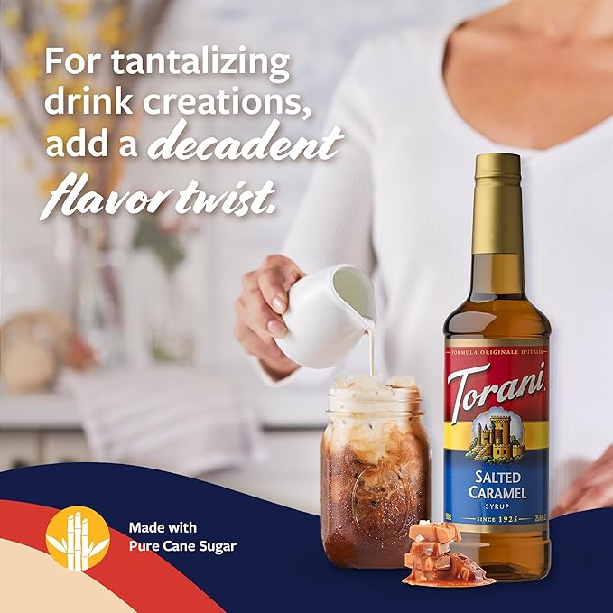 Torani Coffee Syrup, Salted Caramel Flavored Syrup for Drinks, Pump Included, 25.4 Fl Oz