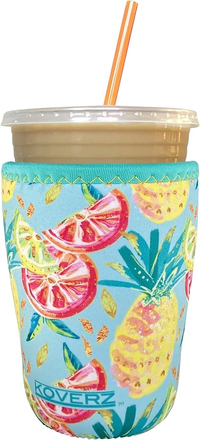 Koverz Iced Coffee Sleeve, Medium Pineapples, 24 Oz, Neoprene